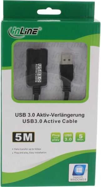 InLine USB-A 3.2 Gen.1 plėtinys, USB-A į USB-A, juodas - 5 m