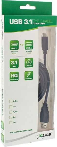 Inline USB 3.2 Gen.2 kabelis, C tipo į A tipo kištuką/kištuką, juodas – 1,5 m