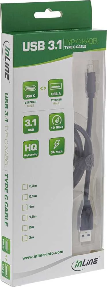 Kabelis USB InLine USB-A - USB-C 2 m Juodas (B-35712)