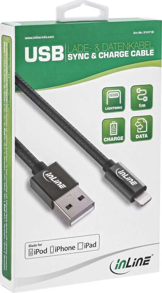 InLine Lightning USB kabelis, juodas/aliuminis, 2m MFi sertifikuotas