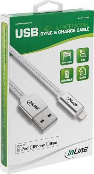 InLine Lightning USB kabelis, sidabrinis/aliuminis, 2m MFi sertifikuotas