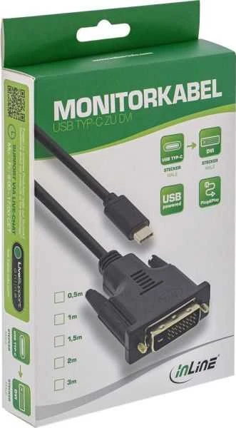 Kabelis USB InLine USB-C - DVI-D 2 m Juodas (64132)