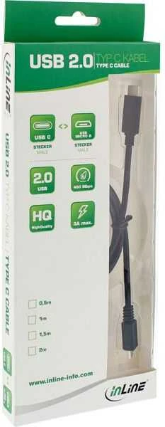 Kabelis USB InLine USB-C - microUSB 0.5 m Juodas (35746)