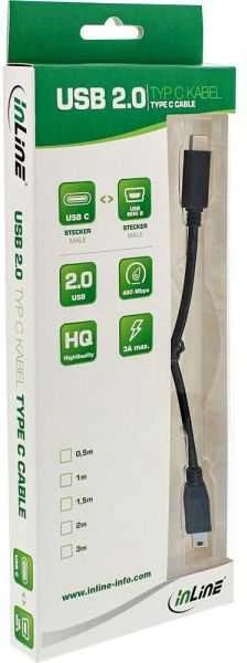 Kabelis USB InLine USB-C - miniUSB 0.5 m Juodas (35756)