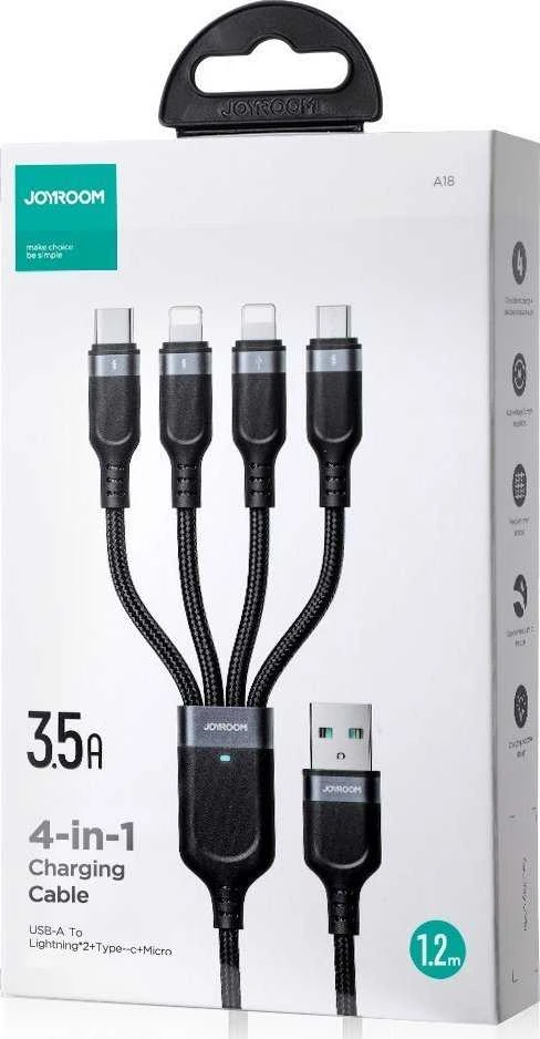 USB duomenų kabelis Joyroom S-1T4018A18 4in1 USB-C / Lightning / 3.5A /1.2m (juodas)