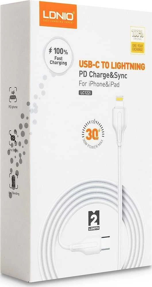 Kabelis USB-C - Lightning LDNIO 2m 30W balta LC122I