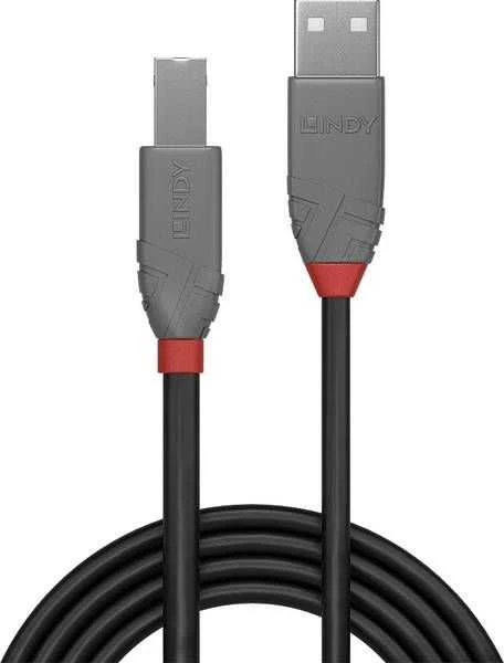 USB Kabelis - LINDY Anthra Line USB 2.0 Type A to B Laidas, 10 m, Juodas
