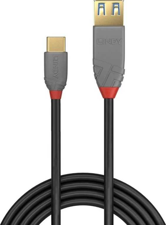 USB Kabelis - LINDY Anthra Line USB 3.2 Type A į C Laidas, M/M, 10Gbps, 15W, 0.5 m, Juodas