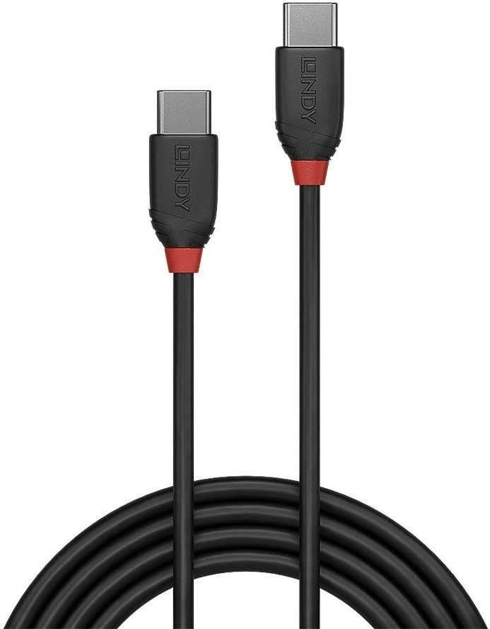 USB Kabelis - LINDY Juodas Line USB 3.2 Type C Laidas M/M, 20Gbps, 60W PD, 1 m, Juodas