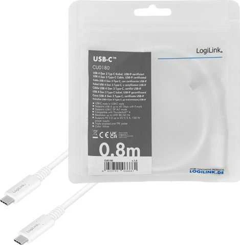 LogiLink USB-C 0.8m balta