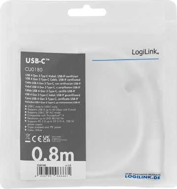 LogiLink USB-C 0.8m balta