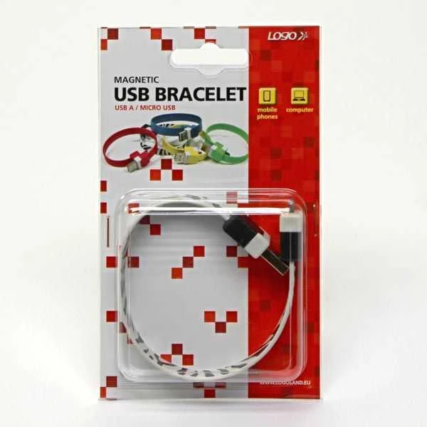 Logo USB kabelis (2.0), USB A M - microUSB (M), 0.25m, geltona, blister, na nadgarstek, EOL