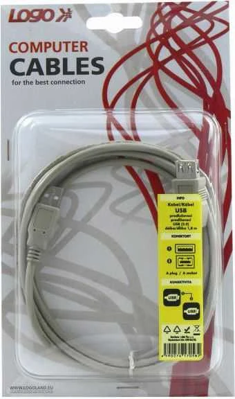 USB prailginimo kabelis su logotipu (2.0), USB A M - USB A F, 1.8m, juodas, lizdinė plokštelė, EOL