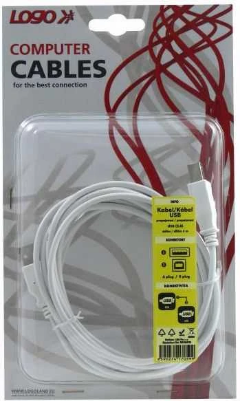 Logo USB kabelis (2.0), USB A M - USB B (M), 3m, juoda, blister