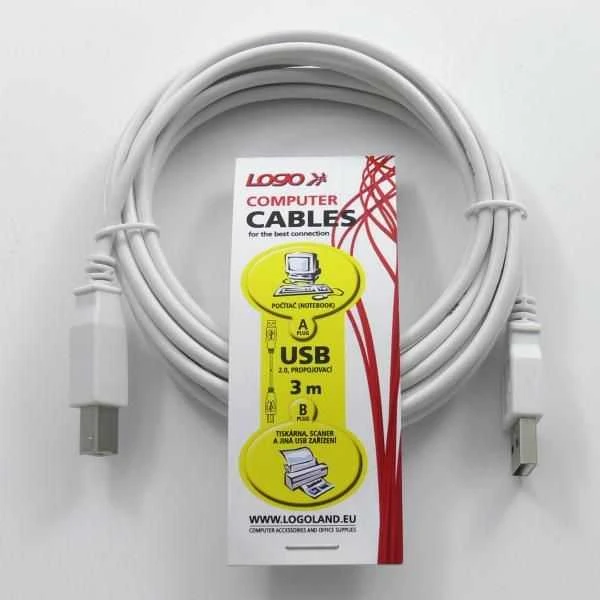 Logo USB kabelis (2.0), USB A M - USB B (M), 3m, juoda