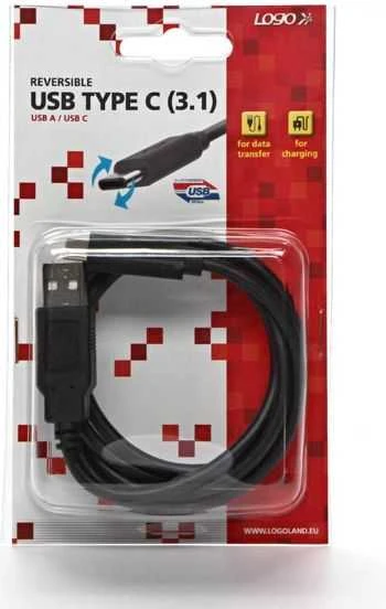 Logo USB kabelis (2.0), USB A M - USB C (M), 1m, juoda, blister, EOL