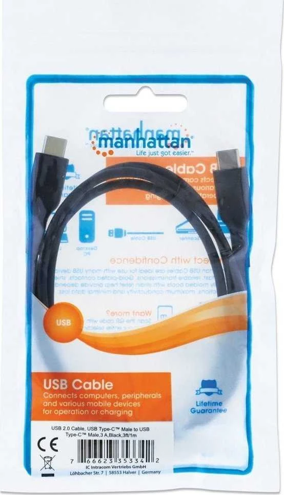 Kabelis USB Manhattan USB-C - USB-C 1 m Juodas (353342)