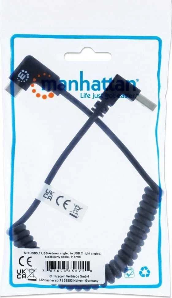 Kabelis USB Manhattan USB-A - USB-C Juodas (356220)