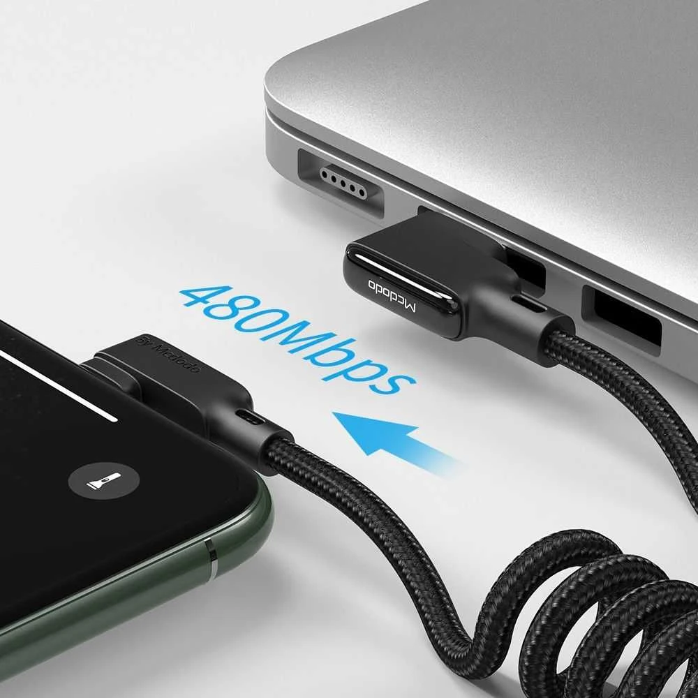 USB prie Lightning kabelis, Mcdodo CA-7300, kampinis, 1.8 m (juodas)