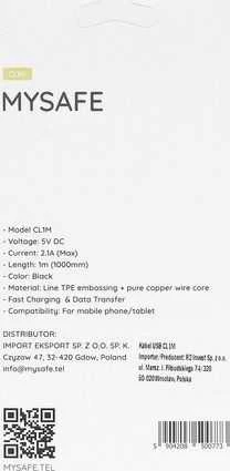 MYSAFE CABLE CL1M MICRO USB 1M Juodas