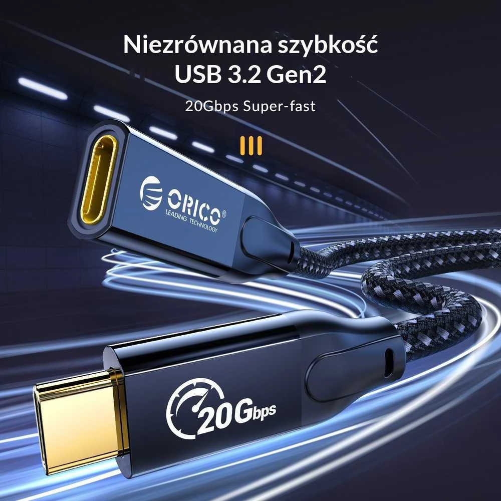 „Orico“ USB-C 3.2 prailginimo kabelis 20 Gbps, 4K, 100 W, 1 m