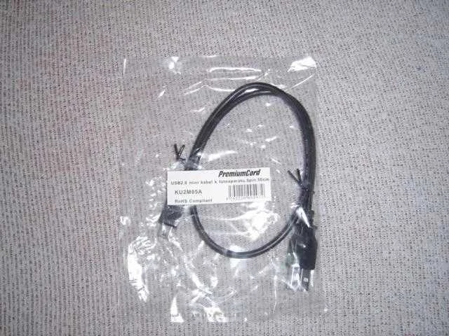 Kabelis USB PremiumCord USB-A - miniUSB 0.5 m Juodas (ku2m05a)