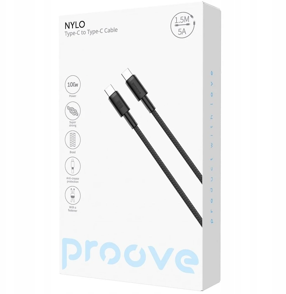 Kabelis USB PROOVE Nylo Type-C į Type-C 100 W 1,5 m Baltas