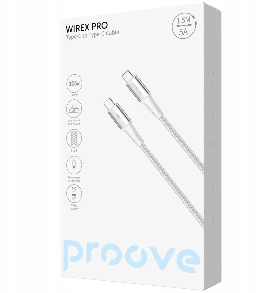 USB laidas PROOVE WireX Pro Type-C į Type-C 100 W 1,5 m Baltas