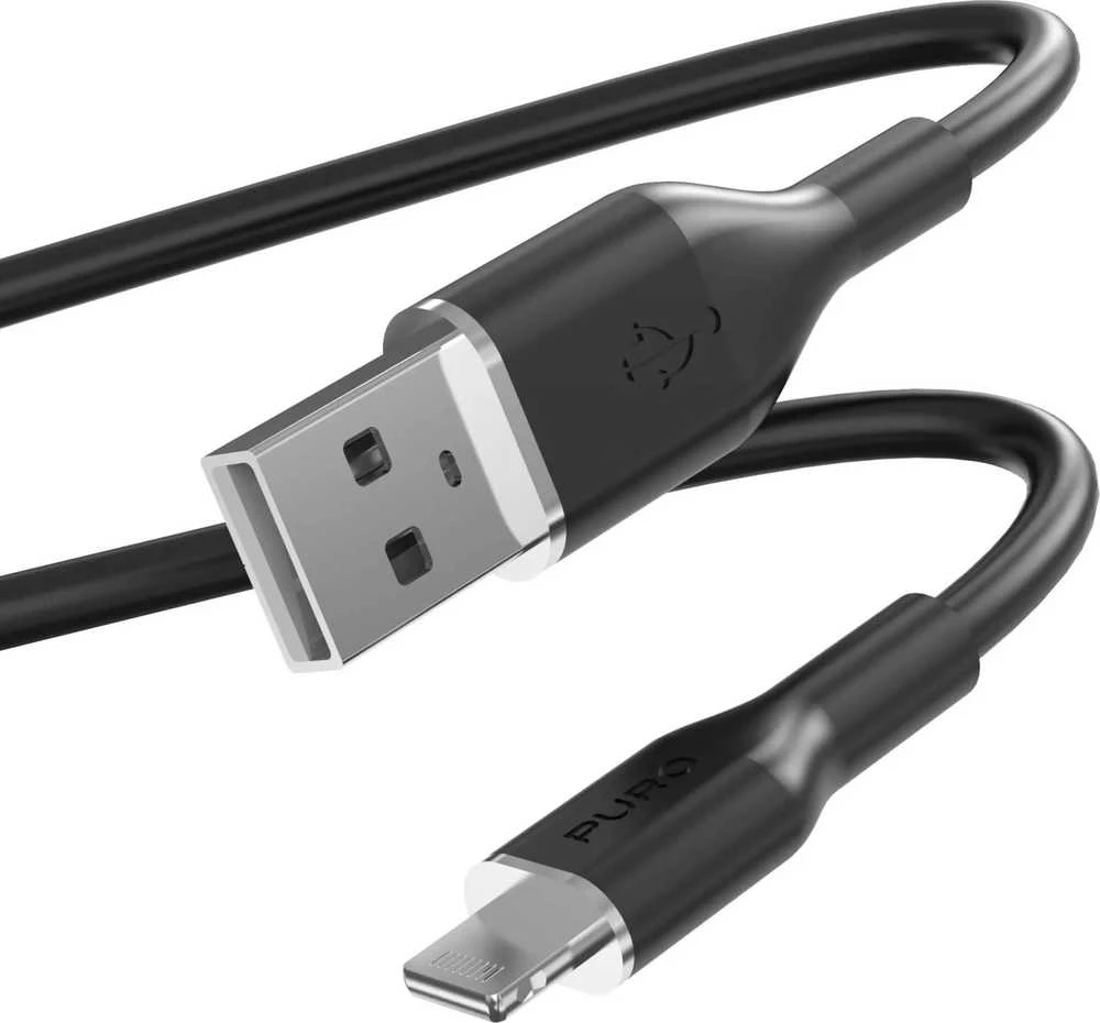 Puro Elektrik Puro Soft USB-A – žaibo kabelis 1,5 m silikoninis – juodas
