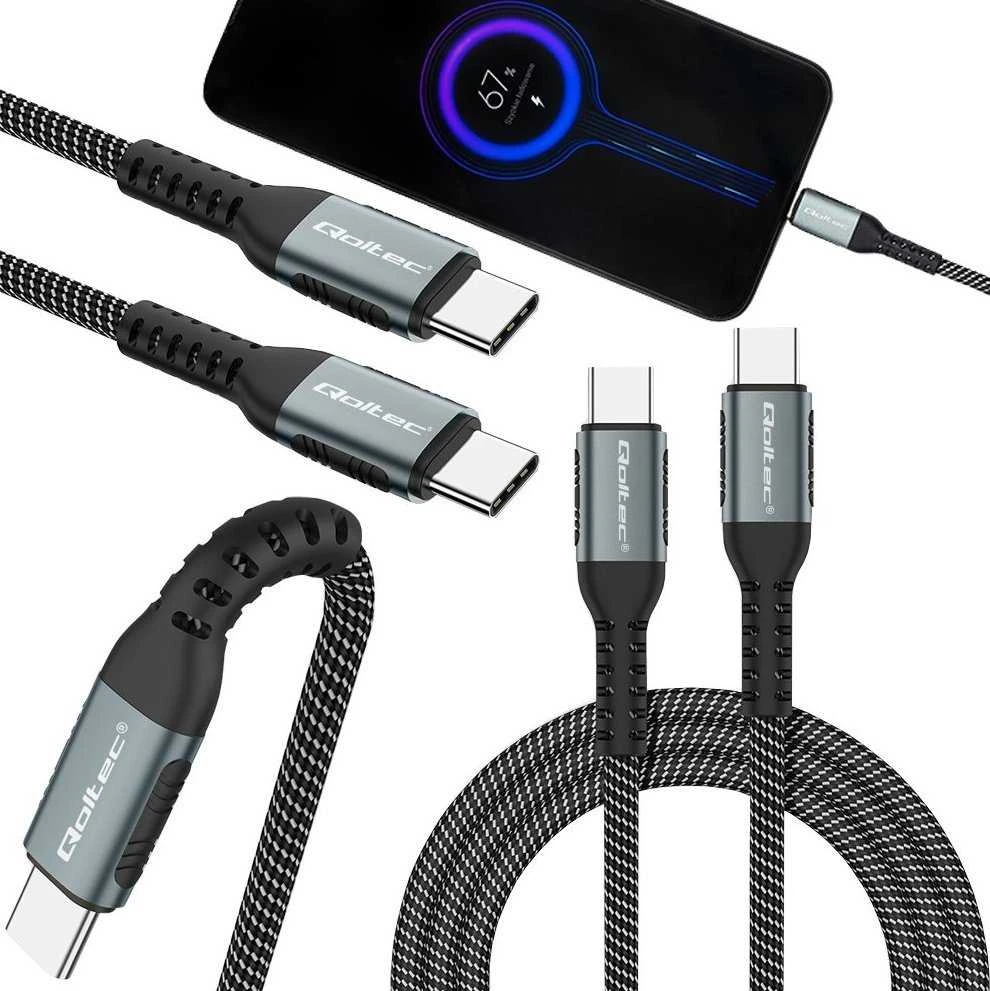 QOLTEC 52357 USB 2.0 type C Cable USB 2.0 type C 100W QC 3.0 PD 1m Juodas