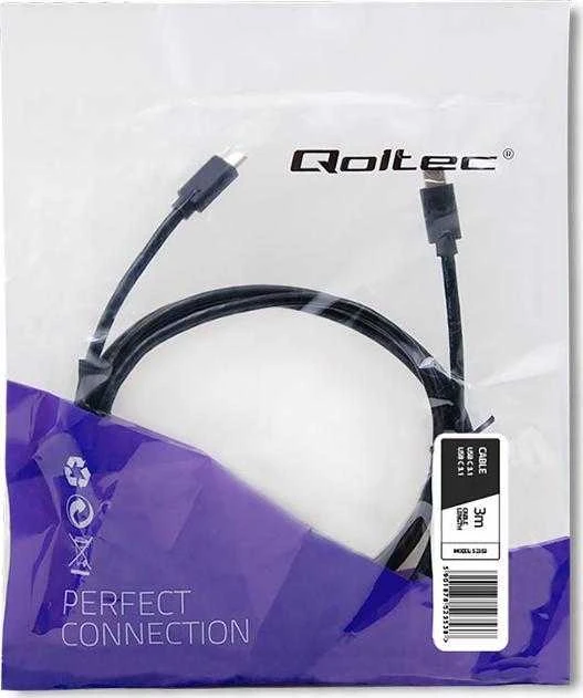 QOLTEC 52353 USB 3.1 type C male cable USB 3.1 type C male 3m Juodas