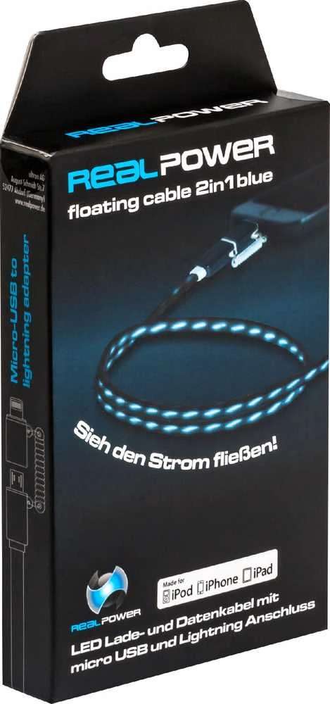 „Realpower“ USB-A – „Lightning“ USB laidas, 0,75 m mėlynas (185961)