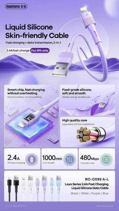 KABELIS REMAX LEYA SERIES RC-C093 2,4A USB/LIGHTNING Juodas
