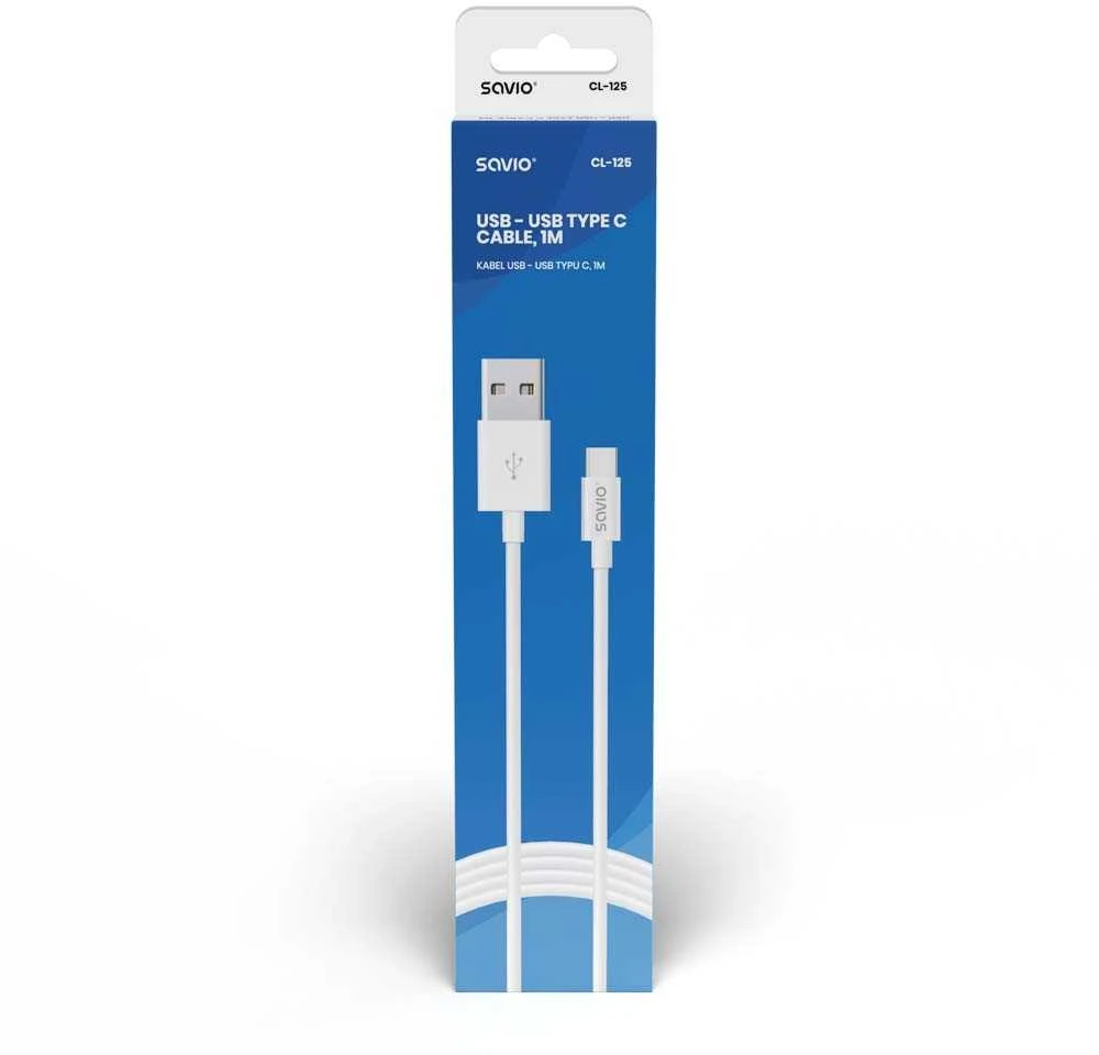 USB Kabelis - Savio CL-125 USB 2.0 1 m Baltas