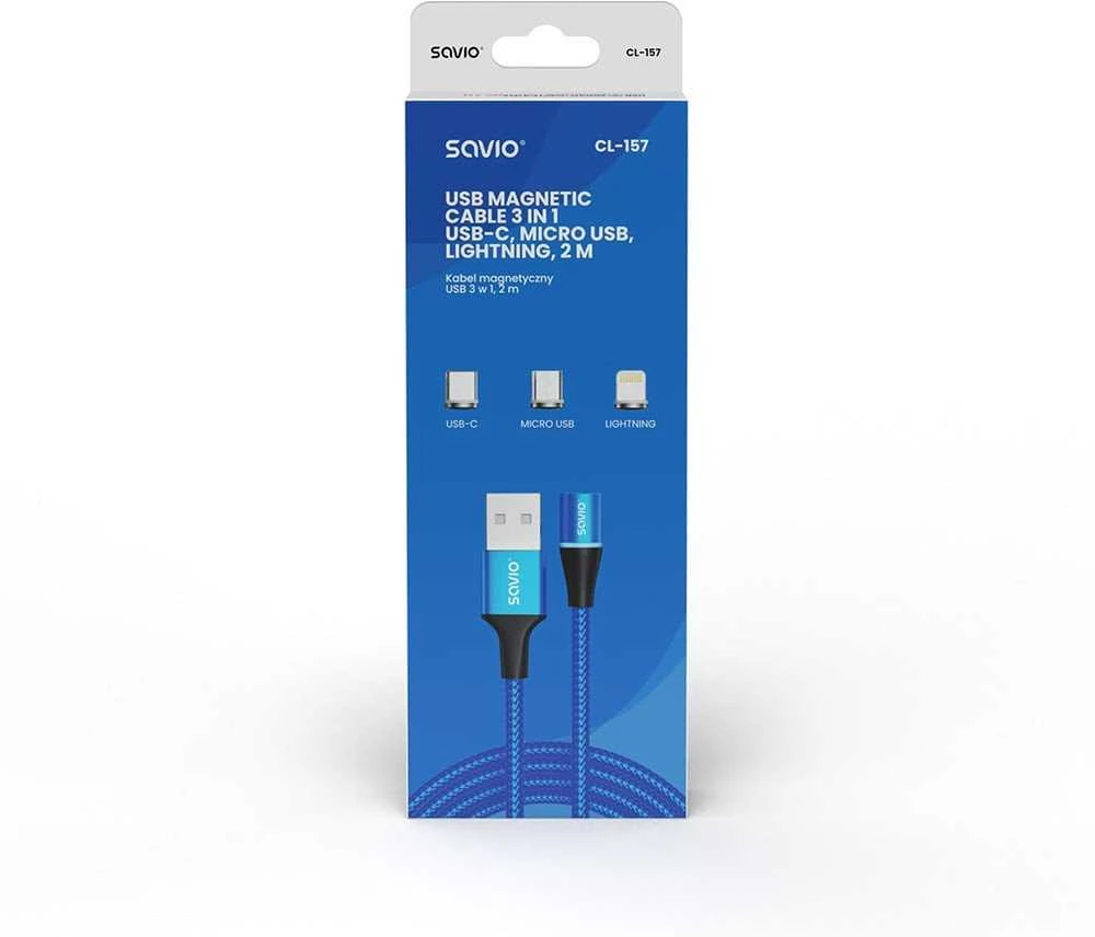 Savio CL-157 USB kabelis 2 m USB 2.0 USB C Micro USB A/Lightning Mėlyna