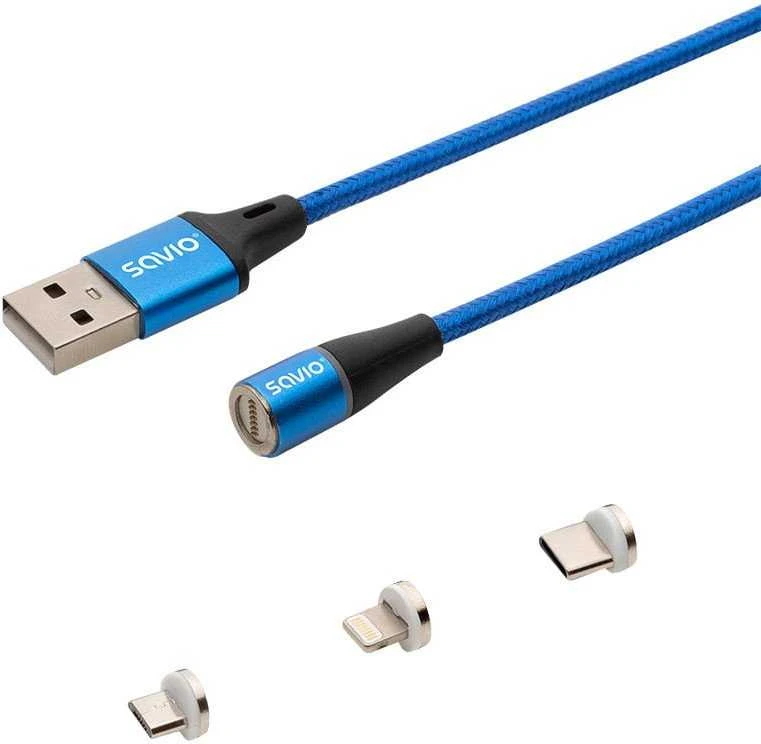 Savio CL-157 USB kabelis 2 m USB 2.0 USB C Micro USB A/Lightning Mėlyna