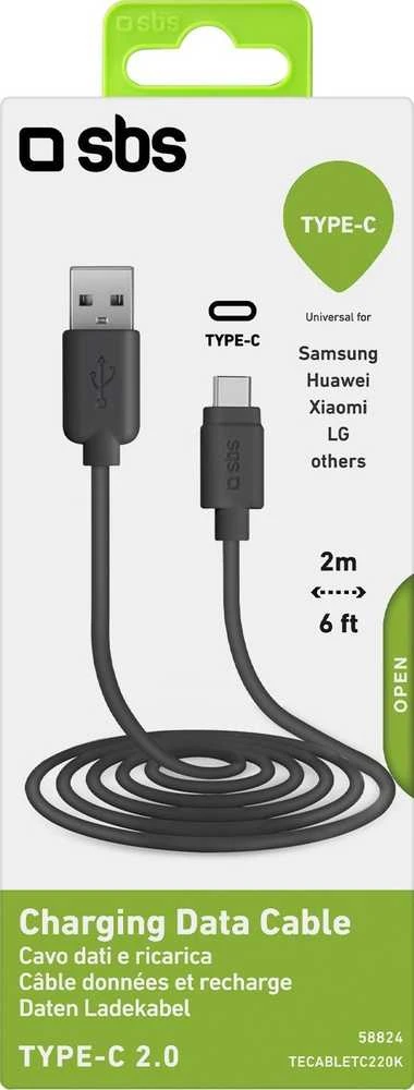 SBS TECABLETC220K USB-A - USB-C kabelis 2 m - juodos spalvos