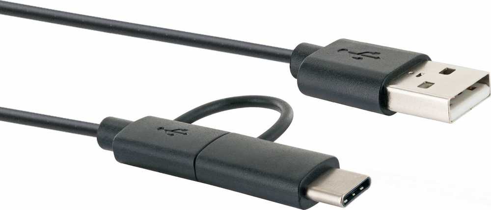 Kabelis USB Schwaiger USB-A - microUSB + USB-C 1 m Juodas (CK3112533)