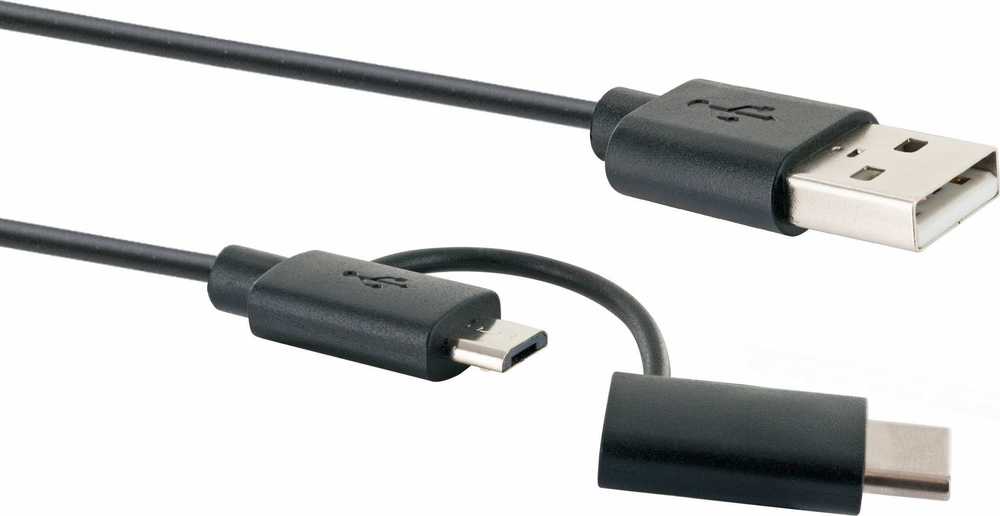 Kabelis USB Schwaiger USB-A - microUSB + USB-C 1 m Juodas (CK3112533)