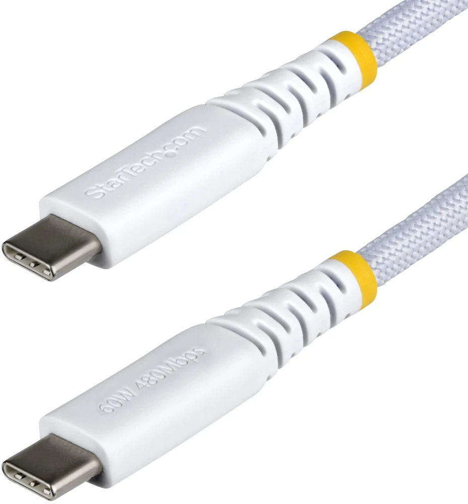 Kabelis USB StarTech USB-C do ładowania 2m USB 2.0 60 W PD 3 A Wytrzymały Baltas (USB2CC2MNCBRWH)