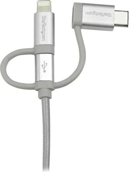 Kabelis USB StarTech USB-A - USB-C + microUSB + Lightning 1 m Sidabrinė (LTCUB1MGR)