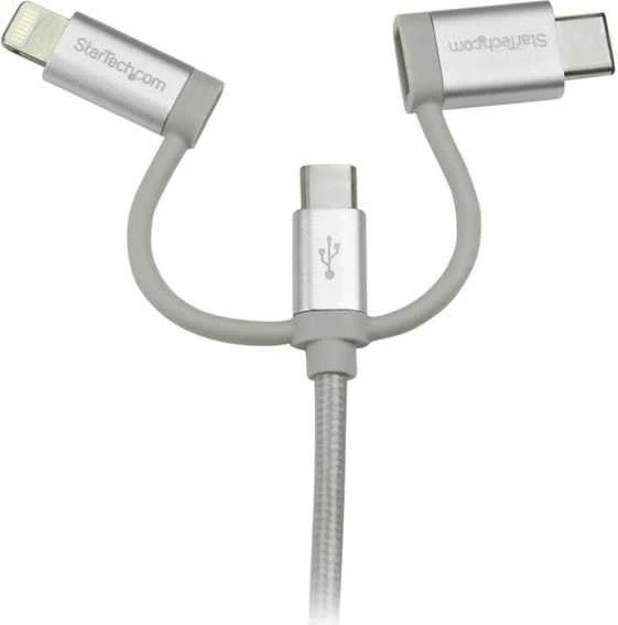 Kabelis USB StarTech USB-A - USB-C + microUSB + Lightning 1 m Sidabrinė (LTCUB1MGR)