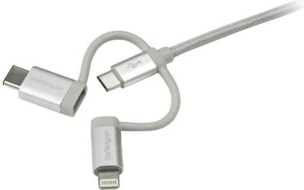 Kabelis USB StarTech USB-A - USB-C + microUSB + Lightning 1 m Sidabrinė (LTCUB1MGR)