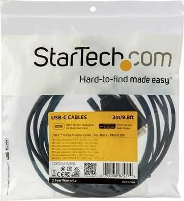 Kabelis USB StarTech USB-C - DVI-D 3 m Juodas (CDP2DVI3MBNL)