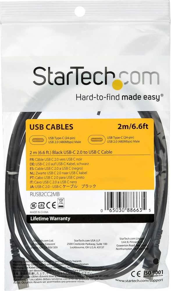 Kabelis USB StarTech USB-C - USB-C 2 m Juodas (RUSB2CC2MB)