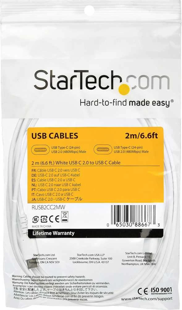 Kabelis USB StarTech USB-C - USB-C 2 m Baltas (RUSB2CC2MW)