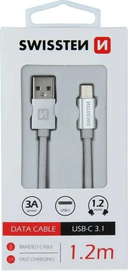 Swissten Textile Universal Quick Charge 3.1 USB-C duomenų ir įkrovimo laidas 1,2 m