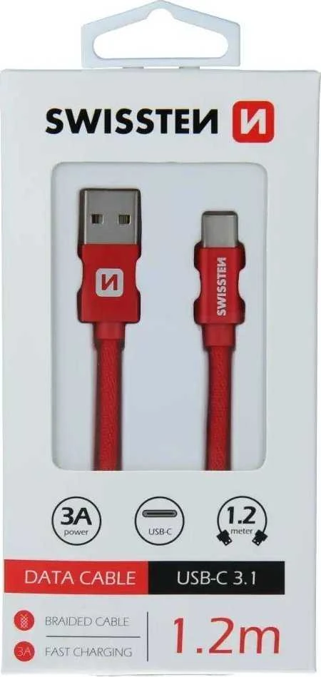 Swissten Textile Universal Quick Charge 3.1 USB-C duomenų ir įkrovimo laidas 1,2 m