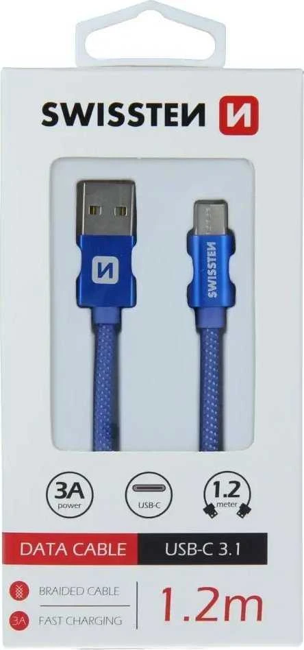 Swissten Textile Universal Quick Charge 3.1 USB-C duomenų ir įkrovimo laidas 1,2 m