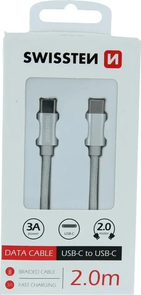 Swissten Textile Universal Quick Charge 3.0 USB-C į USB-C duomenų ir įkrovimo laidas 2 m